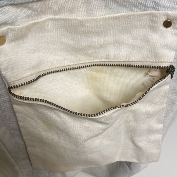 FEED Projects Canvas Market Tote Sea Blue Shopping Leather Straps Bag - Picture 9 of 16